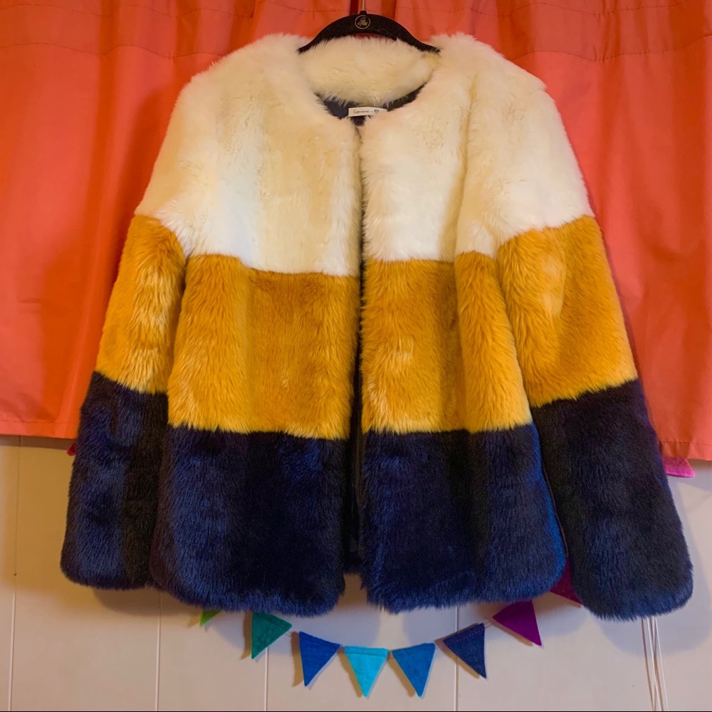 Faux Fur Colorblock Coat